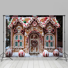 Lofaris Candy House Snow Photo Studio Christmas Backdrop