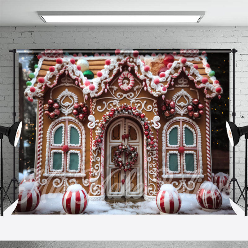 Lofaris Candy House Snow Photo Studio Christmas Backdrop