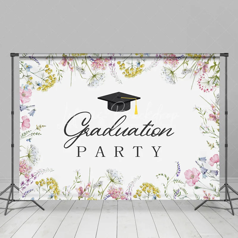 Lofaris Cap Floral Dandelion White Graduation Party Backdrop