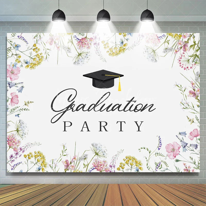 Lofaris Cap Floral Dandelion White Graduation Party Backdrop