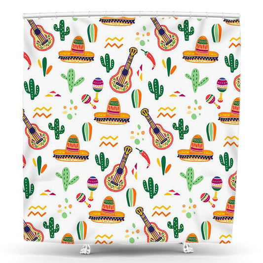 Lofaris Cap Guitar Cactus Step And Repeat Shower Curtain
