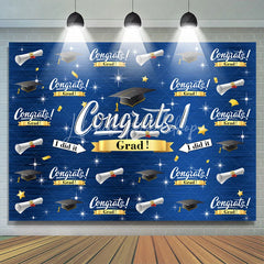 Lofaris Caps And Stars Dark Blue Congrat Grad Party Backdrop