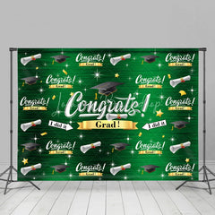 Lofaris Caps And Stars Dark Green Congrat Grad Party Backdrop