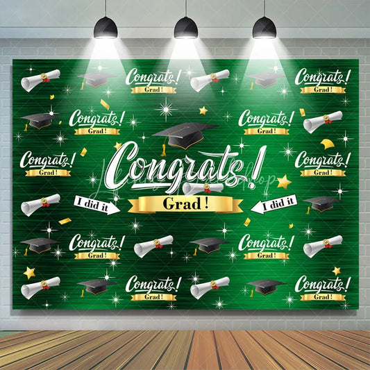 Lofaris Caps And Stars Dark Green Congrat Grad Party Backdrop