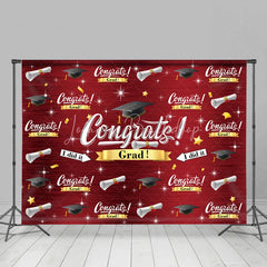 Lofaris Caps And Stars Dark Red Congrat Grad Party Backdrop
