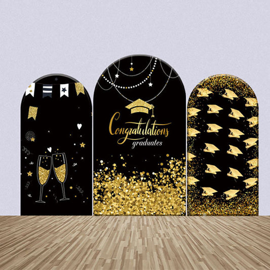 Lofaris Caps Black Gold Glitter Graduation Arch Backdrop Kit