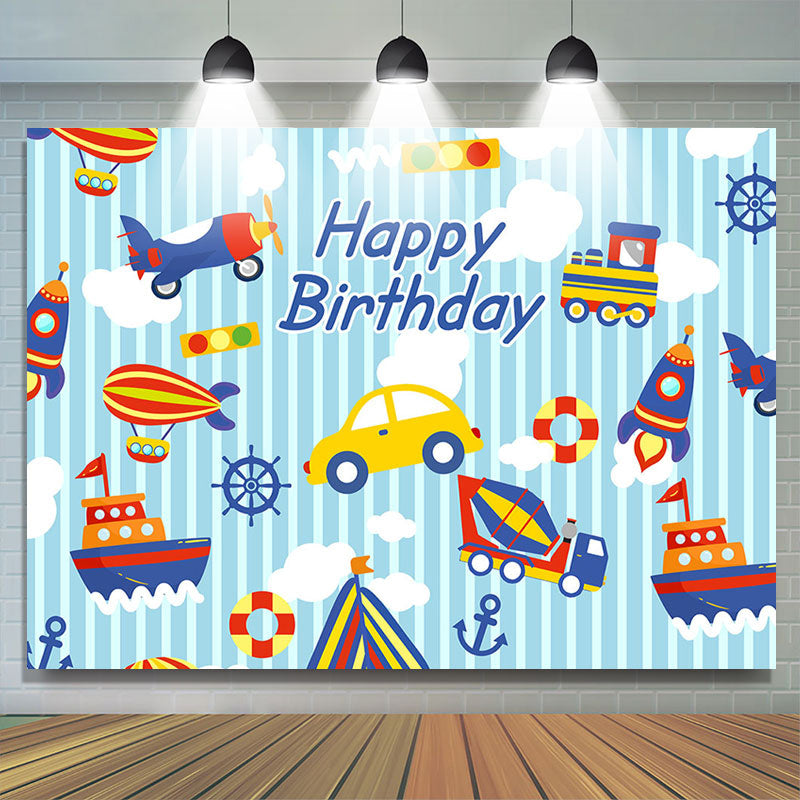 Lofaris Car Plane Ship Happy Birthday Backdrop For Boys