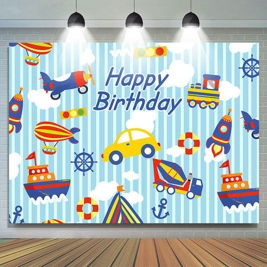 Lofaris Car Plane Ship Happy Birthday Backdrop For Boys