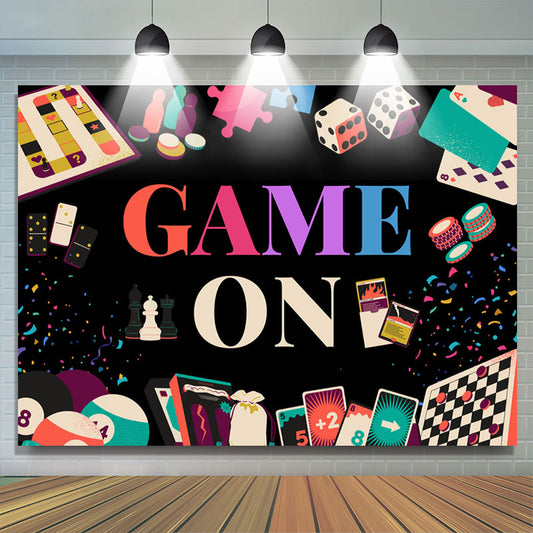 Lofaris Cards Dice Chessboard Game On Black Party Backdrop