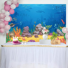 Lofaris Cartoon Blue Ocean Fish Benthos Birthday Backdrop