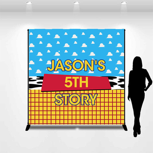 Lofaris Cartoon Blue Sky Custom Name 5th Birthday Backdrop