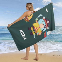 Lofaris Cartoon Buccaneer Custom Name Beach Towel for Boy