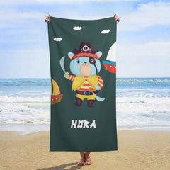 Lofaris Cartoon Buccaneer Custom Name Beach Towel for Boy