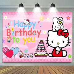 Lofaris Cartoon Cat Cake Balloon Happy Birthday Backdrop