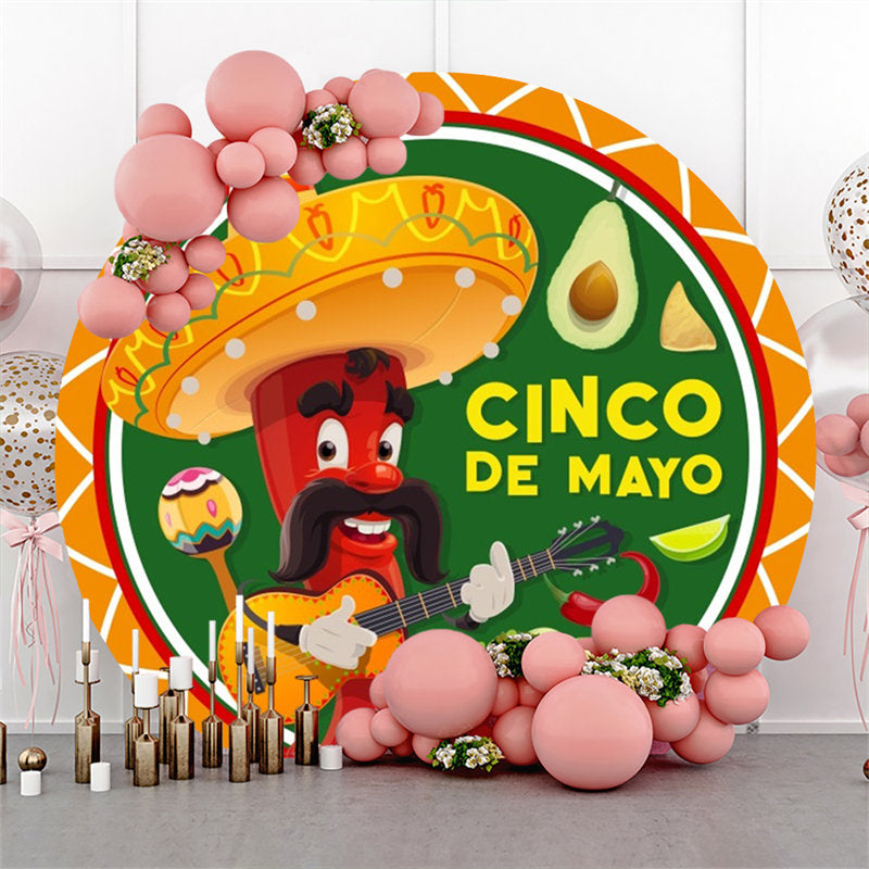 Lofaris Cartoon Chili Hat Taco Round Mexican Fiesta Backdrop