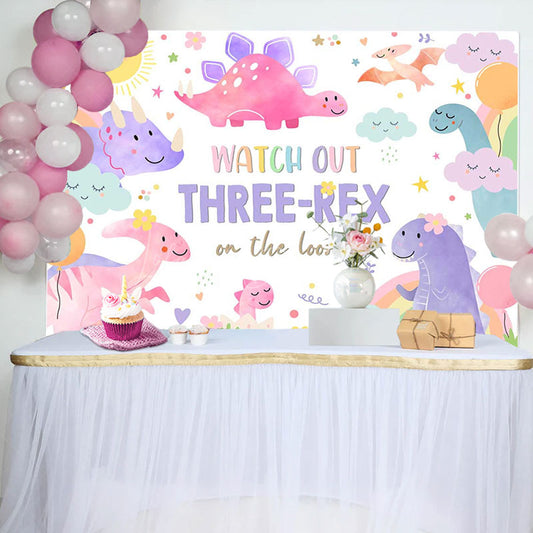 Lofaris Cartoon Dinosaur Rainbow Sky 3rd Birthday Backdrop