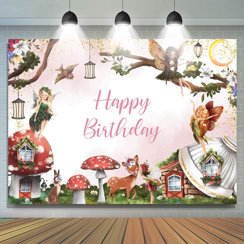 Lofaris Cartoon Fairy Deer Floral Birthday Backdrop For Girl