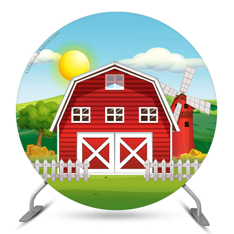 Lofaris Cartoon Farm Red Barn Birthday Party Round Backdrop