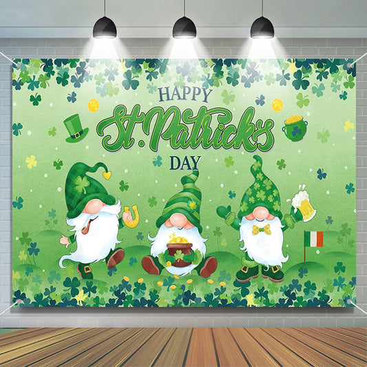 Lofaris Cartoon Gnomes Clover Happy St Patricks Day Backdrop