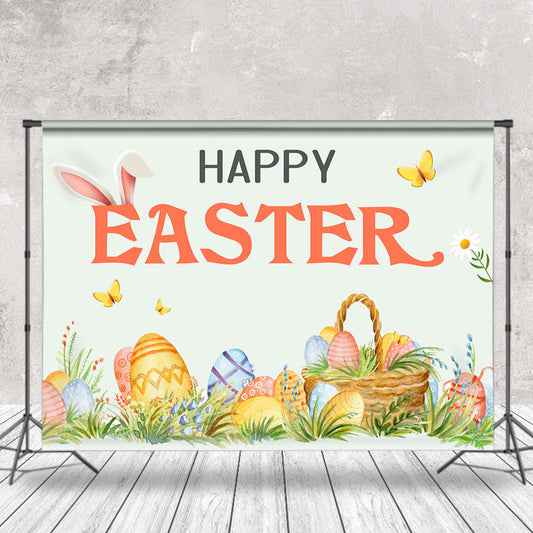 Lofaris Cartoon Grassland Basket Eggs Happy Easter Backdrop