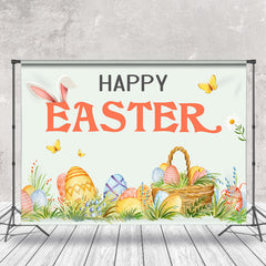 Lofaris Cartoon Grassland Basket Eggs Happy Easter Backdrop