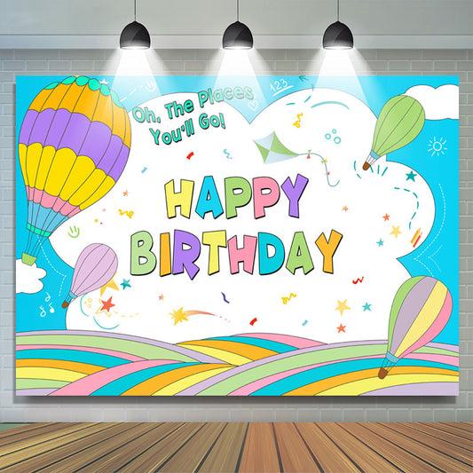 Lofaris Cartoon Hot Air Balloons Kids Birthday Backdrop