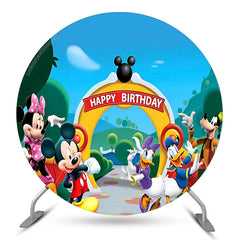 Lofaris Cartoon Mouse Duck Round Happy Birthday Backdrop