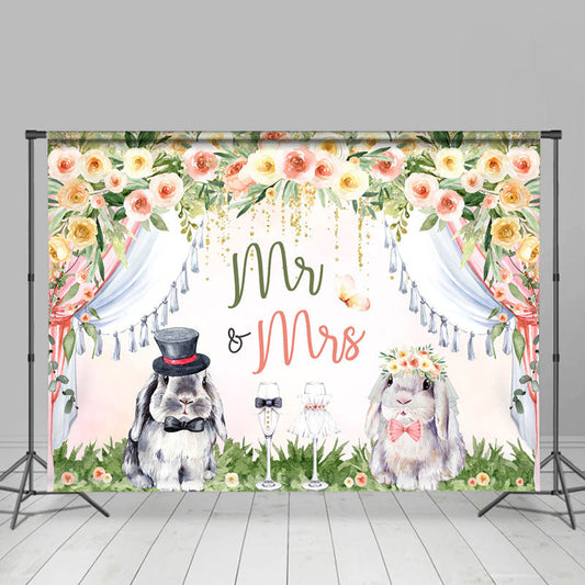 Lofaris Cartoon Rabbit Floral Green Grass Wedding Backdrop