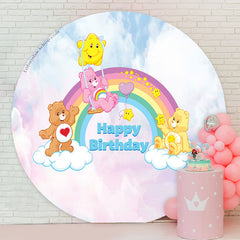 Lofaris Cartoon Rainbow Bears Happy Birthday Round Backdrop