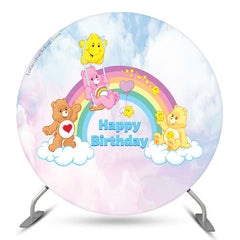 Lofaris Cartoon Rainbow Bears Happy Birthday Round Backdrop