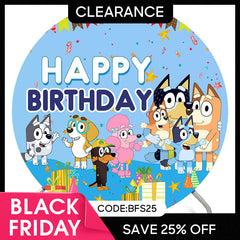 Lofaris (Ship In 24HR) Cartoon Sheepdog Blue Happy Birthday Round Backdrop