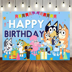 Lofaris Cartoon Sheepdog Blue Theme Happy Birthday Backdrop