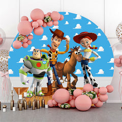 Lofaris Cartoon Toy Friends Round Birthday Backdrop Kit
