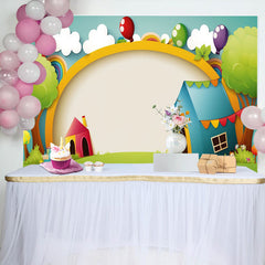 Lofaris Cartoon Tree House Balloons Backdrop for Birthday