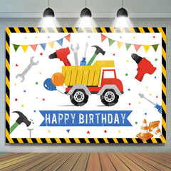 Lofaris Cartoon Truck Tool White Happy Birthday Backdrop