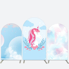 Lofaris Cartoon Unicorn Floral Blue Birthday Arch Backdrop Kit