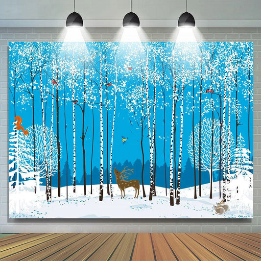 Lofaris Cartoon Winter Forest Tree Animals Photo Backdrop