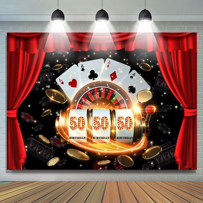 Lofaris Casino Poker Dice Red Curtain 50th Birthday Backdrop