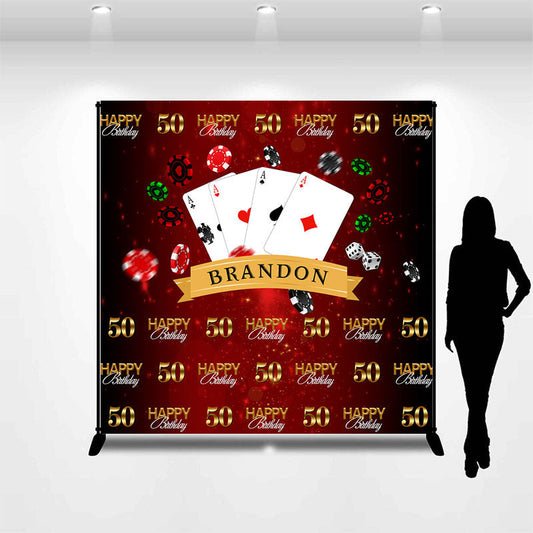 Lofaris Casino Poker Red Repeat Custom 50th Birthday Backdrop