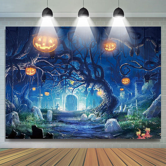 Lofaris Castle Forest Terror Pumpkin Halloween Backdrop