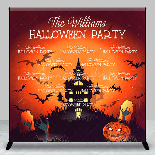 Lofaris Castle Pumpkins Custom Name Halloween Party Backdrop