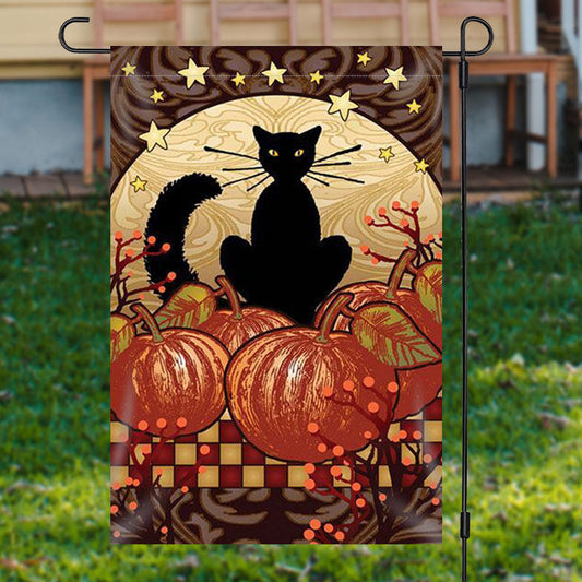 Lofaris Cat Pumpkin Stars Halloween Waterproof Garden Flag