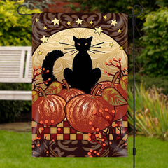Lofaris Cat Pumpkin Stars Halloween Waterproof Garden Flag