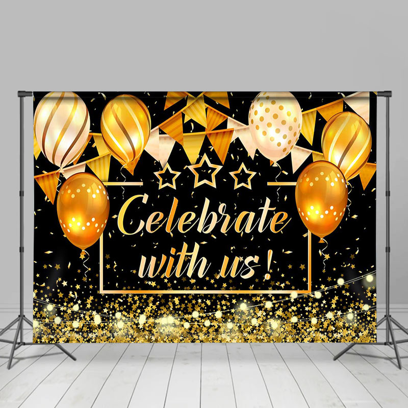 Lofaris Celebrate Golden Glitter Balloon graduation Backdrop