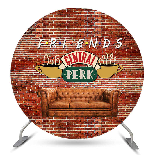Lofaris Central Perk Red Brick Wall Circle Party Backdrop