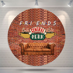 Lofaris Central Perk Red Brick Wall Circle Party Backdrop