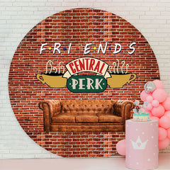 Lofaris Central Perk Red Brick Wall Circle Party Backdrop