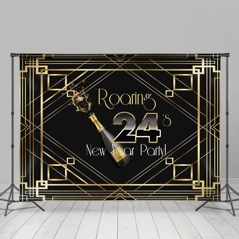 Lofaris Champagne 2024 New Year Party Gold Black Backdrop