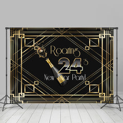 Lofaris Champagne 2024 New Year Party Gold Black Backdrop
