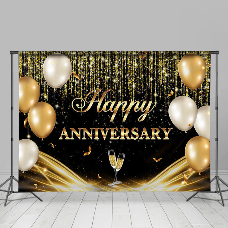 Lofaris Champagne Balloon Gold Glitter Anniversary Backdrop